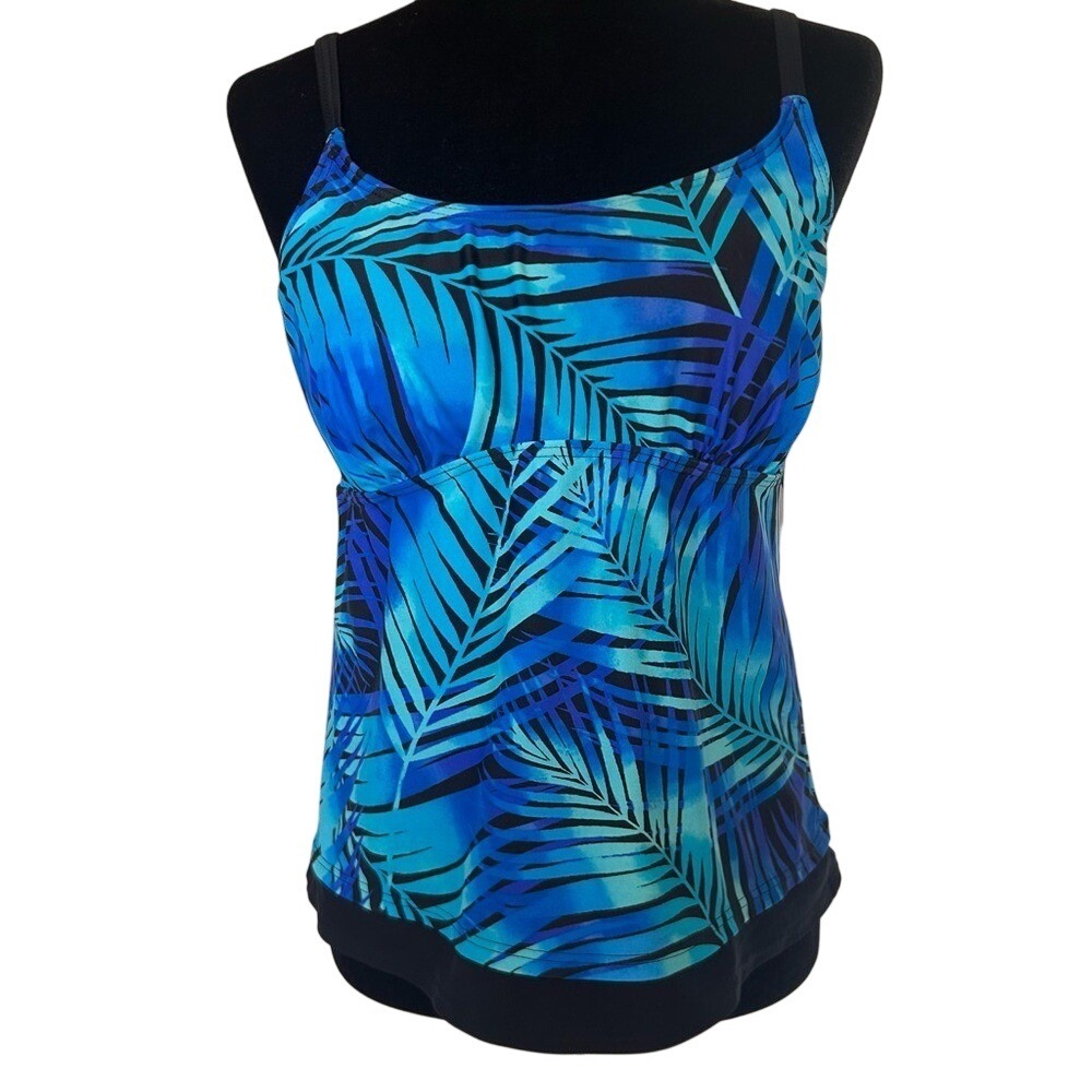 NWT Ocean Dream Blue and Black Palm Print Tankini with a Skirted Bottom Size‎ 12